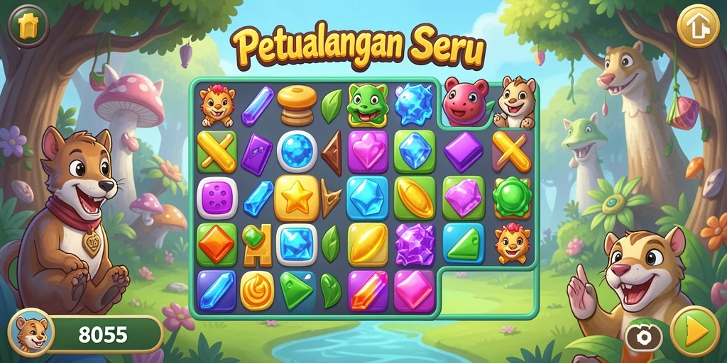 Tangkapan layar gameplay <strong>8055</strong> menampilkan keseruan permainan Match-3.