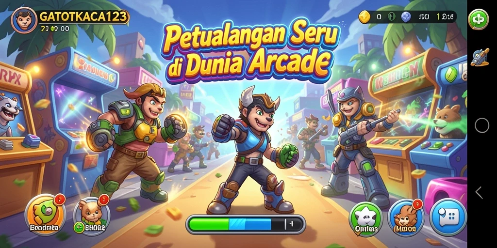 Screenshot GATOTKACA123 menampilkan aksi seru gameplay Arcade.