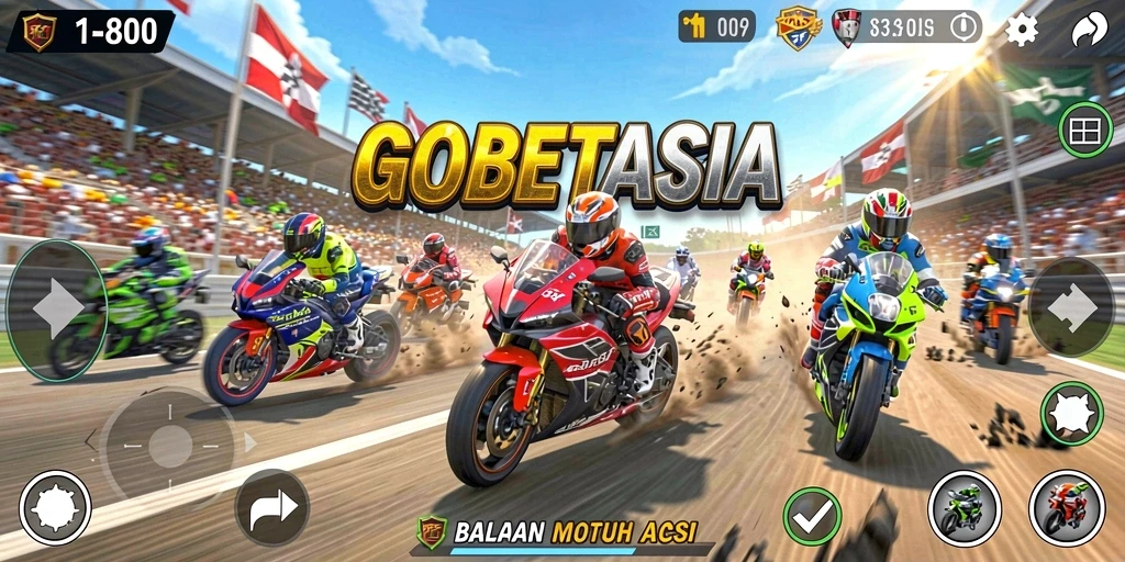 Screenshot gameplay GOBETASIA yang menunjukkan aksi balapan mendebarkan.