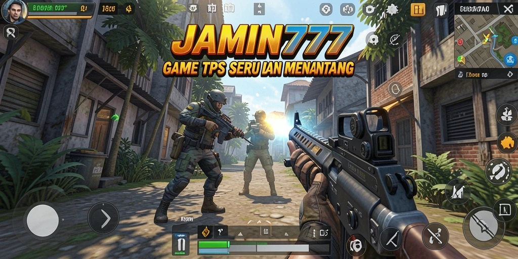 Tangkapan layar utama menunjukkan aksi seru dalam game TPS.