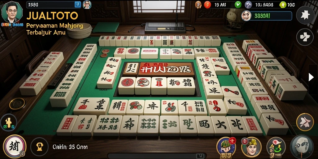 Tampilan gameplay menarik dari JUALTOTO dengan suasana Mahjong yang seru.