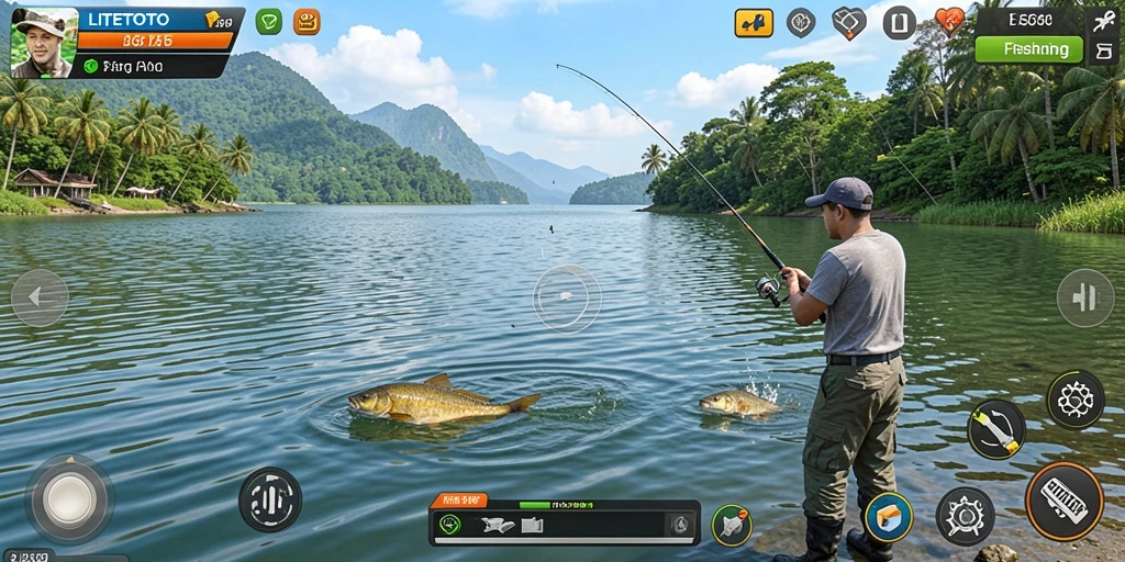 Gameplay LITETOTO yang menyenangkan saat memancing di laut.