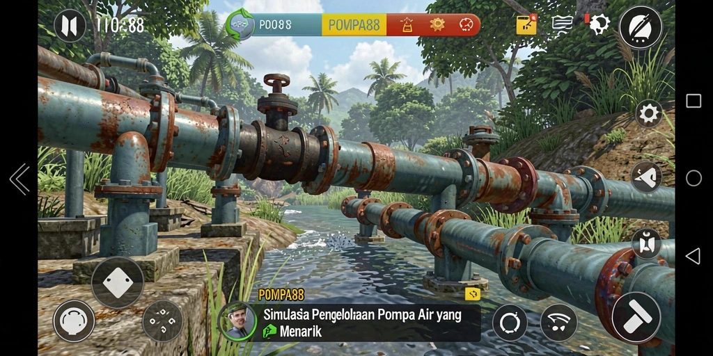 Tampilan gameplay POMPA88 dengan fokus pada pengelolaan pompa air.