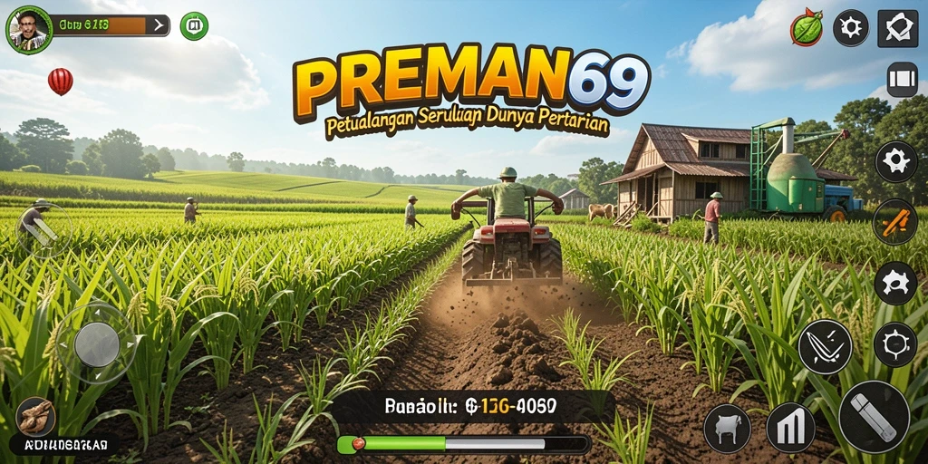 Tangkapan layar gameplay PREMAN69 menampilkan aktivitas bertani yang menarik.