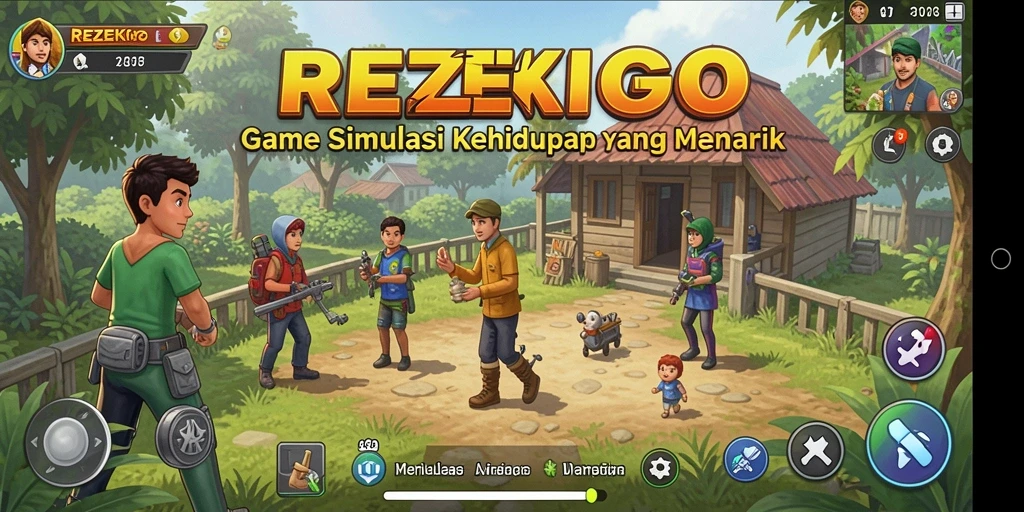 Tampilan gameplay REZEKIGO dengan elemen simulasi kehidupan yang menarik.