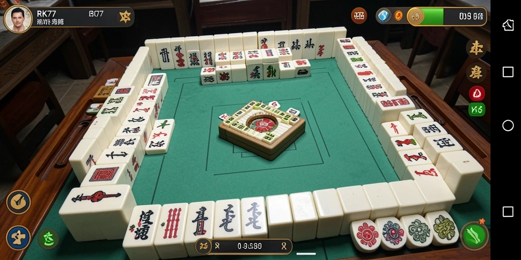 Screenshot gameplay RK77 menunjukkan keseruan permainan Mahjong yang menantang.