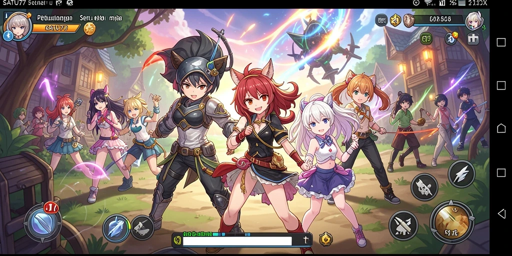 Tampilan gameplay SATU77 menampilkan aksi seru dan karakter Anime.