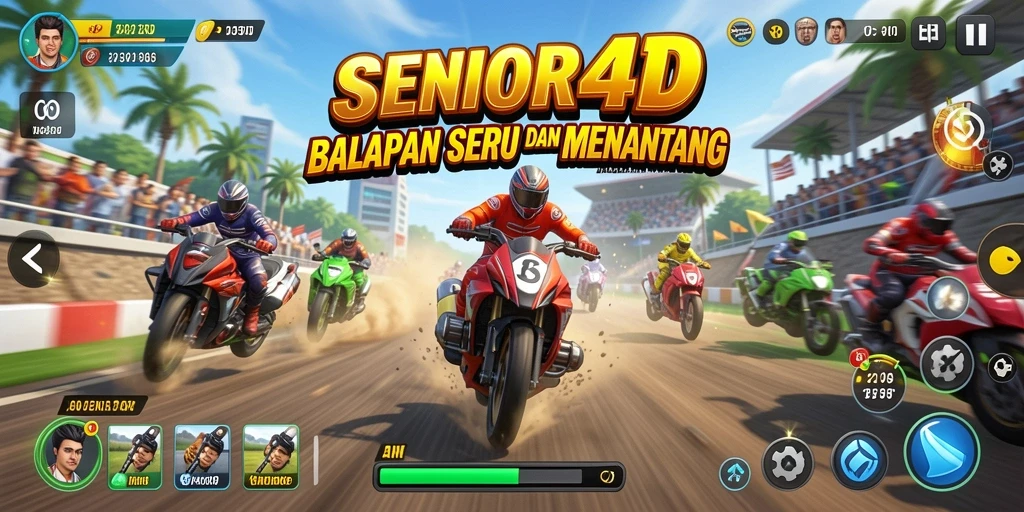 Tampilan gameplay menakjubkan dari SENIOR4D saat balapan.