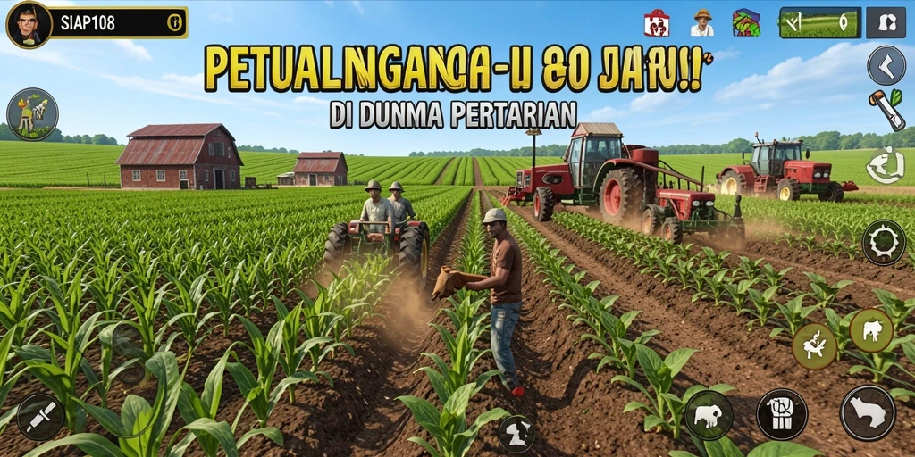 Screenshot SIAP108 menampilkan gameplay seru di ladang pertanian.