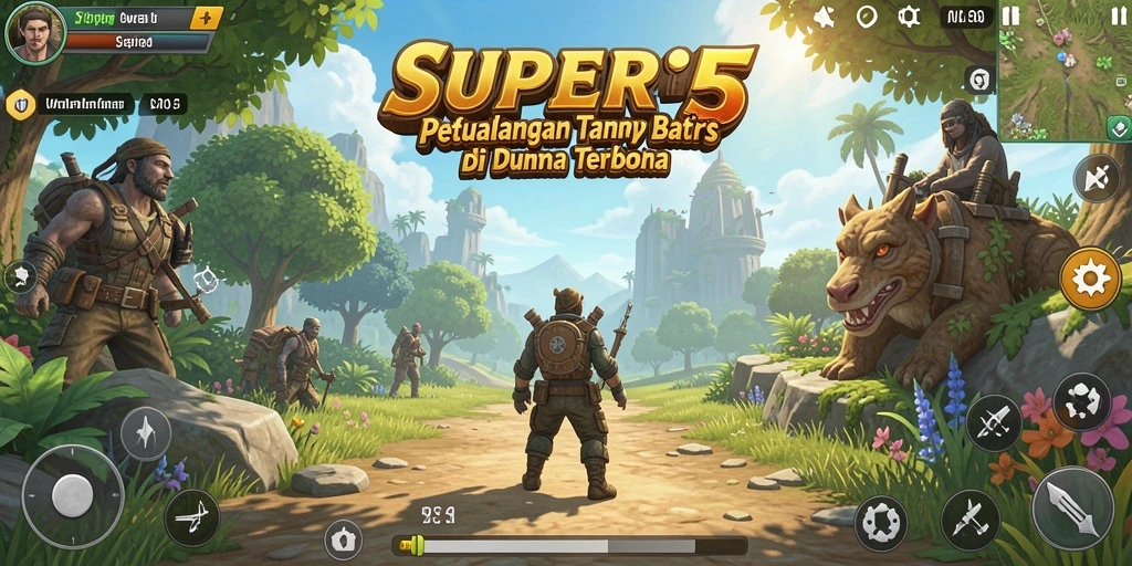 Screenshot gameplay SUPER5 dengan dunia terbuka yang luas dan mendetail.